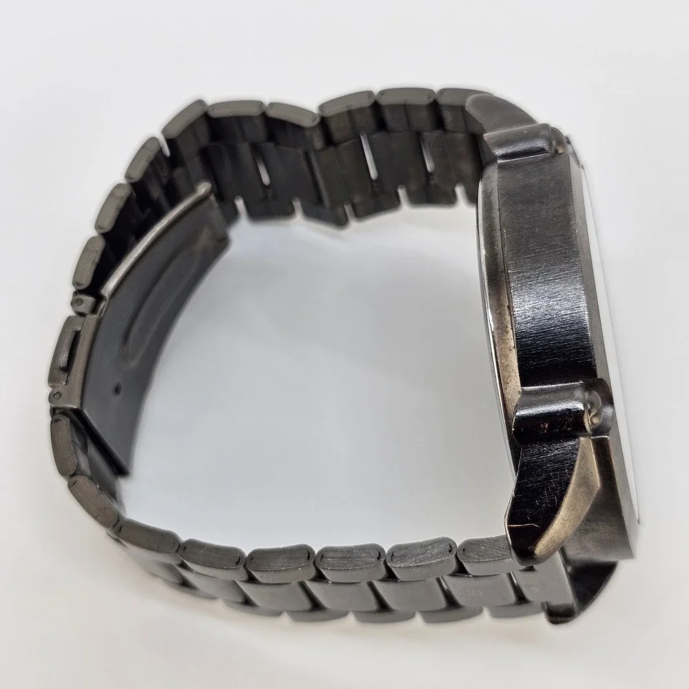 Folio Men Watch 54MM Black Dial Gun Metal Gray Bracelet Band 7.25